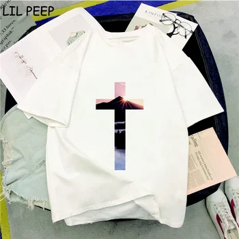Juokinga Krikščionių Kryžius Dievo Jėzaus Tikėjimą, Viltį Grafinis Tees Moterų Estetinės Korėjos Drabužių Harajuku Marškinėliai Punk Hip-Hop Streetwear