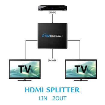 Naujas HDMI 1 2 iš 1080p 4K 1x2 HDCP Striptizo Splitter 3D Galios Signalo Stiprintuvas 4K HDMI Splitter HDTV DVD PS3 Xbox MUMS/ES