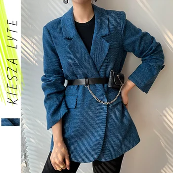 Nauji Vilnoniai Paltai Moterims, Elegantiškas Storas Mėlynas Kostiumas Švarkas Švarkas 2020 M. Rudens Žiemos Office Lady Outwear Moterų Mados
