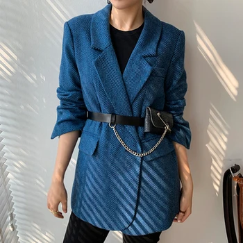 Nauji Vilnoniai Paltai Moterims, Elegantiškas Storas Mėlynas Kostiumas Švarkas Švarkas 2020 M. Rudens Žiemos Office Lady Outwear Moterų Mados