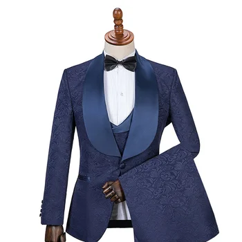 GwenhwyfarMens Kostiumai Su Spausdinimo Prekės Tamsiai Mėlyna Mens Gėlių Švarkas Dizaino Mens Paisley Švarkas Slim Fit Kostiumas Striukė Vyrams Vestuvių