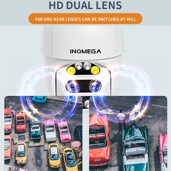 INQMEGA 1080P Wifi, Dual Camera-Lens PTZ Speed Dome Kamera Lauko Auto Stebėjimo Debesų VAIZDO Home Security IP Kamera 2MP, 4X Zoom