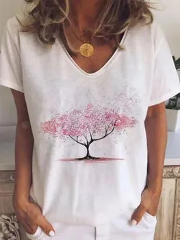 Moterų Plius Dydis Norintys Medis Spausdinti Lieknas Moteris, T-shirt Vasaros Apvalios Kaklo trumpomis Rankovėmis Viršūnes Atsitiktinis