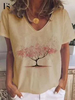 Moterų Plius Dydis Norintys Medis Spausdinti Lieknas Moteris, T-shirt Vasaros Apvalios Kaklo trumpomis Rankovėmis Viršūnes Atsitiktinis