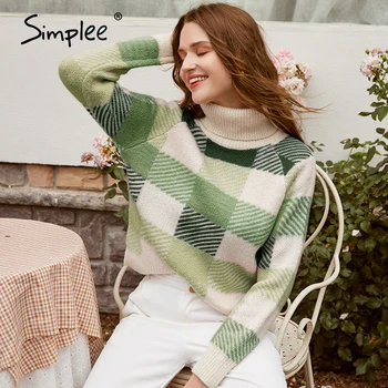 Simplee Atsitiktinis golfo pledas moterų megztinis Rudenį, žiemą ilgomis rankovėmis megzti megztinis moteriška Streetwear ponios megztinis (puloveris)