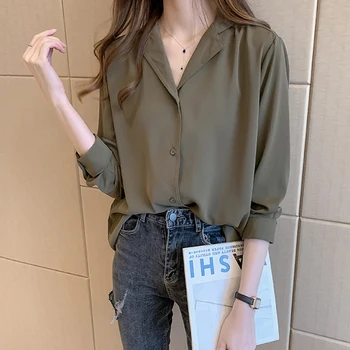 Blusas Korėjos Stiliaus Moterų Mados Ilgomis Rankovėmis Palaidinė Office Lady Marškinėliai Prarasti Plius Dydis Viršūnes, Atsitiktinis, Kietas Moterų Marškiniai 8178 50