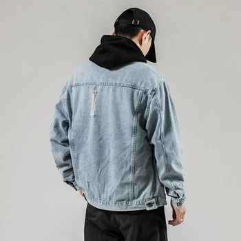 Nauja Rudens 2020 Vyrų Šviesiai Mėlyna Kankina Skylių džinsinio striukė hip-hop vientisos spalvos Mados Streetwear atsitiktinis džinsai striukė kailis