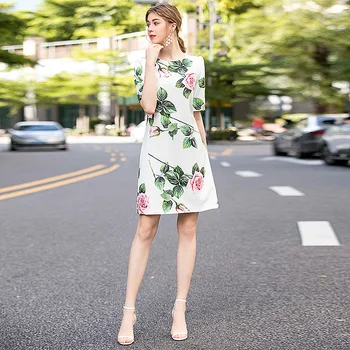 Mini Suknelė Aukštos Kokybės 2020 M. Vasarą nauju Moterų Sexy Šalies Elegantiškas Prašmatnus Gentlewoman Apvalios Kaklo Rose Spausdinti Atsitiktinis Suknelės