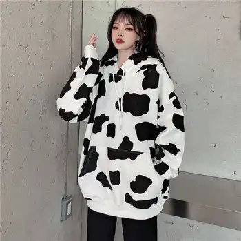 2021 m. rudens Mados Atsitiktinis moterų gobtuvu korėjos stiliaus y2k streetwear karvė modelis užtrauktukas kawaii hoodie Unisex juokinga pora drabužiai