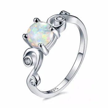 Paprasta Elegantiška Moteris, Panele, 925 Sterlingas Sidabro Piršto Žiedai Apvalios Baltos/Mėlynos Ugnies Opalas Vestuvių Žiedai