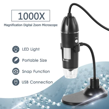 KKmoon Reguliuojamas 1000X 1600X USB Skaitmeninis Mikroskopas su Kamera Endoskopą 8LED didinamasis stiklas su Metalo Stovas Didinimo Endoskopą