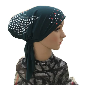 Musulmonų turbaną variklio Dangčio Moterų Vidinis Dangtelis kalnų krištolas Hijab Underscarf kepurės Indijos Vėžio Chemo Bžūp Islamo apvyniokite galvą Skara Hijab Skrybėlę