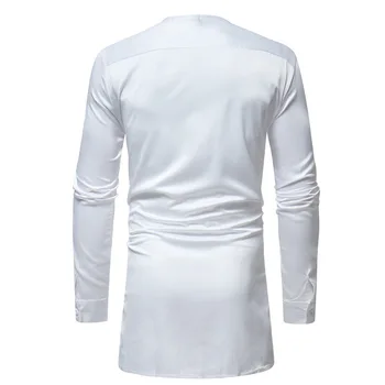 Baltosios Afrikos Dashiki Ūdomis Marškinėliai Vyrams 2018 Nauja Slim Fit O Kaklo Suknelė Marškiniai Vyrai Atsitiktinis Ilgomis Rankovėmis Afrikos Drabužiai