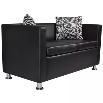 VidaXL 2-Sėdynės Ir 3 Vietų Sofa Nustatyti Sintetinės Odos Juodas Gyvenimo Kambario Baldai