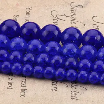 6 8 10mm Natūralus Tamsiai Mėlyna Krekingo Kvarco Kristalų, Stiklo Karoliukų Papuošalai Padaryti DIY Žavesio Apyrankės Karoliai Priedai 15