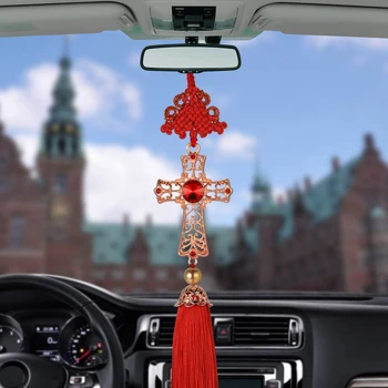 Automobilių Pakabukas Krikščionių Apdailos Kryžiaus Kabo Ornamentu Kristalų Lydinio Koplytstulpis Automobilių Galinio Vaizdo Veidrodis Pakabos Dekoras