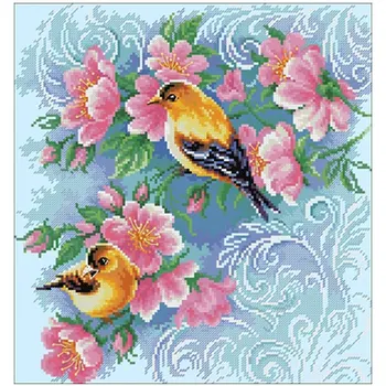 Gražus romantiškas gėlių ir paukščių iliustracijos Skaičiuojami Kryželiu 11CT 14CT 