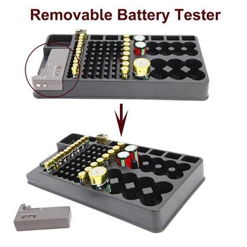 Baterijos Laikymo Dėžutė Organizatorius Laikiklį su Testeriu Tikrintuvas skirtas AAA, AA, C, D, 9V Baterija Caddy Stovo Atveju