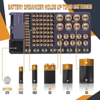 Baterijos Laikymo Dėžutė Organizatorius Laikiklį su Testeriu Tikrintuvas skirtas AAA, AA, C, D, 9V Baterija Caddy Stovo Atveju