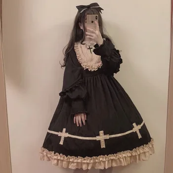 Gotikos rūmuose, saldus lolita dress senovinių nėrinių o-kaklo kryžiaus sustorėjimas viktorijos suknelė kawaii girl gothic lolita op loli cosplay
