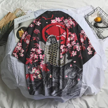 Haori Japonų Stiliaus Vyrų Marškinėliai Mėgėjams Kinų Drakonas Žuvų Drabužių Samurajus Krano Vyrų, Moterų Palaidinė Plius Dydis Kimono Išgalvotas Azijos