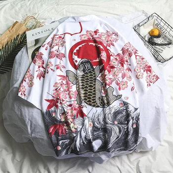 Haori Japonų Stiliaus Vyrų Marškinėliai Mėgėjams Kinų Drakonas Žuvų Drabužių Samurajus Krano Vyrų, Moterų Palaidinė Plius Dydis Kimono Išgalvotas Azijos