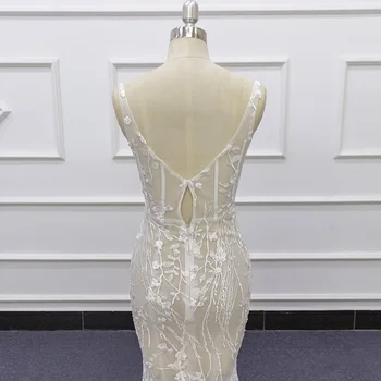 Prabanga Kaulų Vestuvių Suknelės, Nėriniai Appliques Undinė Su Plunksna Nuotakos Suknelė 2020 SJ434
