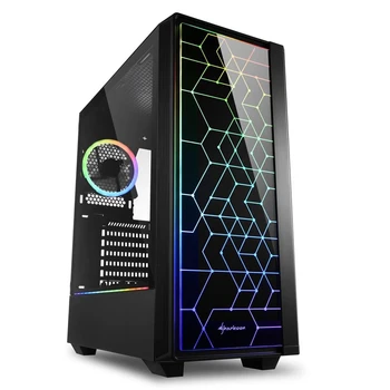 Sharkoon ŠVIEČIA 100 RGB led Gaming case black (ATX, grūdintas stiklas, RGB, ventiliatorius 1x120 mm + 1x120 mm, 2xUSB 3.0, 1xUSB 2.0, audio)