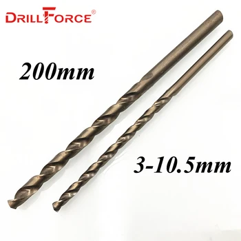 Drillforce Įrankiai, 3.0 mm-10.5mmx200mm OAL HSSCO 5% Kobalto M35 Ilgai Twist Drill Bits Nerūdijančio Plieno Lydinys Plieno & Ketaus