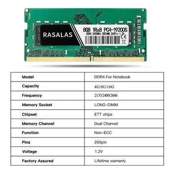 Rasalas Atminties RAM DDR4 8G 4G 16G Nešiojamas 1RX8 17000 19200 21300MHz SODIMM 1.2 V Kompiuterio Memoria Ram for Notebook DDR4
