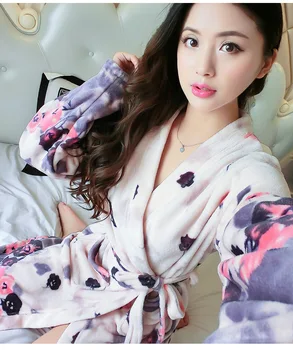 Žiemą Storas Šiltas Ilgas Apdaras Suknelė Moterų Flanelė Kimono Minkštas Chalatas Ladys Sleepwear Namų Drabužių Atsitiktinis Nightdress