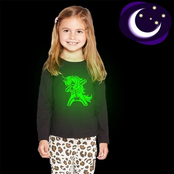 Vienaragis Skeletas Juokingi Helovinas Vaikams Šviesos Marškinėlius Mergaitėms ilgomis Rankovėmis Mados T-shirt Vaikų Švyti Tamsoje Noctilucent Tees