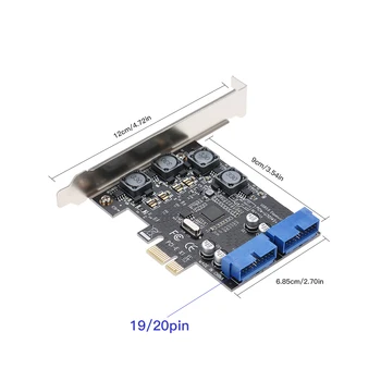 PCI-E USB3.0 Kortelės 4 Uostų Išorės Dual 19/20Pin Priekiniai Jungtis Plėtros Kortelę