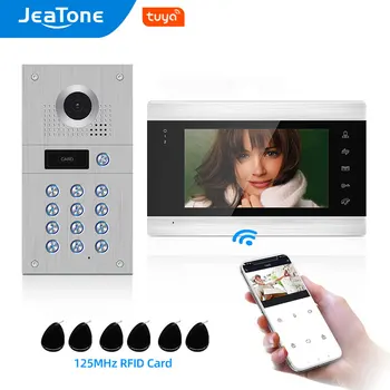 Jeatone Tuya Smart Remote Unlock WiFi, Laidinis 960P Vaizdo Domofonas Prieigos Kontrolės Sistema su Klaviatūra/RFID Korteles/Judesio Aptikimo