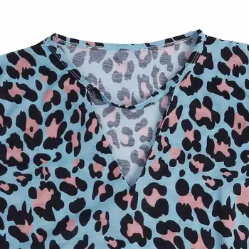Moterų Leopard Tuščiaviduriai Iš Tee Moterų Seksualus V-kaklo, Trumpas Rankovėmis marškinėliai Plius Dydis korėjos 90s Estetinės Viršuje Tee camisetas mujer