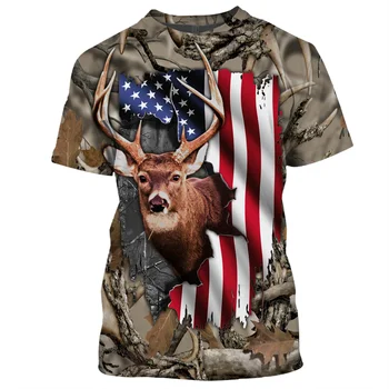 2020 metų vasaros Naujas Mados Marškinėlius Deer Hunter vėliavos visą Spausdinti Vyrai Moterys Marškinėlius, O-Kaklo Viršūnes Atsitiktinis Harajuku 3D marškinėliai
