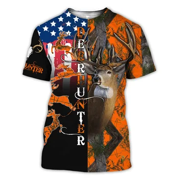 2020 metų vasaros Naujas Mados Marškinėlius Deer Hunter vėliavos visą Spausdinti Vyrai Moterys Marškinėlius, O-Kaklo Viršūnes Atsitiktinis Harajuku 3D marškinėliai