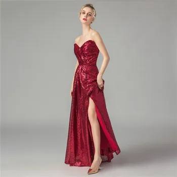 Moterų oficialų prom vakarą blizgučiais suknelė undinė raudona ilgai vestuves suknelė Plius dydis Ceremonijoje Specialiai Progai Suknelė