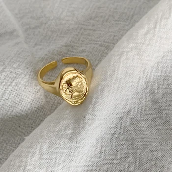 GHIDBK Rankų darbo 925 Sterlingas Sidabro Portretas Moneta Atidarykite Žiedai Minimalistinių Žmogaus Veido Sidabro Žiedas Reguliuojamas Pareiškimą Žiedas ant Pardavimo