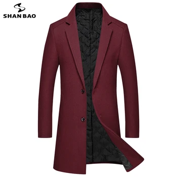 BAO SHAN prekės storas šiltas žiemą vyrų ilgas vilnos paltas klasikinis, paprastas single-breasted atvartas, slim-fit atsitiktinis kailis juoda pilka raudona