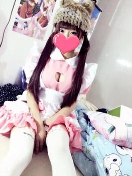 Super Cute Merginos Japonijos Tarnaitė Suknelė Seksualus Širdies Formos Atidaryti Krūtinės Lolita Cosplay Kostiumas