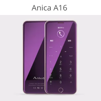 Originalus Anica A16 mini mobilusis Telefonas Plono Prabanga telefonas grotuvas Bluetooth 1.63 colių kredito kortelių mobilusis telefonas su MP3