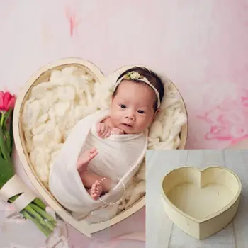 Kūdikių Fotografija Rekvizitai Mediniai Širdies Formos Dėžutė Naujagimiai, Kūdikiai Foto Kelia Prop