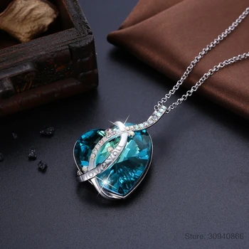 LEKANI 925 Silver Max Blue Širdies Pakabukas Karoliai Kristalai Ilgos Grandinės Colares Moterims, Dovanos Prabanga Fine Jewelry