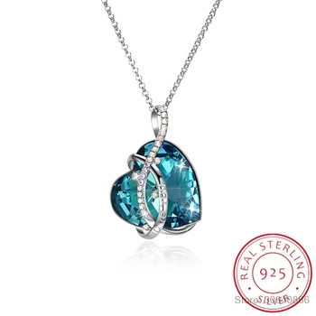 LEKANI 925 Silver Max Blue Širdies Pakabukas Karoliai Kristalai Ilgos Grandinės Colares Moterims, Dovanos Prabanga Fine Jewelry