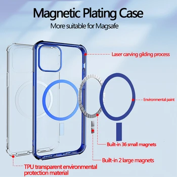 USTRIA Prabanga Skaidrios Magnetinės Atveju iphone 12 Pro Max 12 11 11pro Max atsparus smūgiams Tarkime Magsafe Belaidžio Įkrovimo