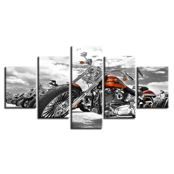 Drobė Nuotraukas Plakatas Modulinės Spaudinių Sienos Menas 5 Vnt Motociklo Juoda Ir Balta Tapybos Dekoro Gyvenamasis Kambarys Arba Miegamasis(Be Rėmelio)