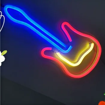 Sienos Kabo LED Neon Light Pasirašyti su Valdybos Spalvinga Gitara Naudojami Atostogų Šalis, Vaikų Kambario Dekoro USB Powered Neoninės Lempos