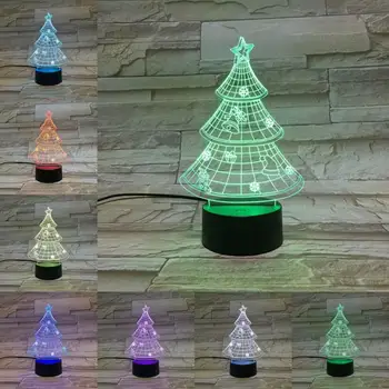 Kalėdų Eglutė 3D Lempa 7 Spalvų Keitimas Naktį Šviesos Atostogų Atmosferą Apšvietimo Šalies Namų Stalo Dekoro Jutiklinis Nuotolinio Juoda Bazės