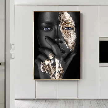 Auksas Juoda Moteris Drobės Tapybos Afrikos Meno Moteris Plakatai Modernus Paveikslai Gyvenimo Kambario Sienos Nuotraukas, Namų Puošybai Cuadro